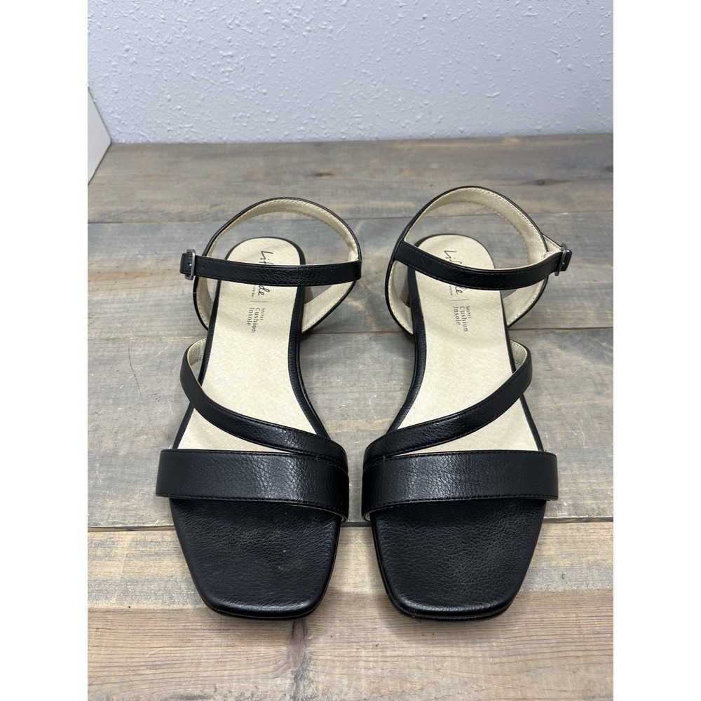 LifeStride Julep Black Leather Block Heel Ankle Strappy Sandals Women 8.5M 39‎